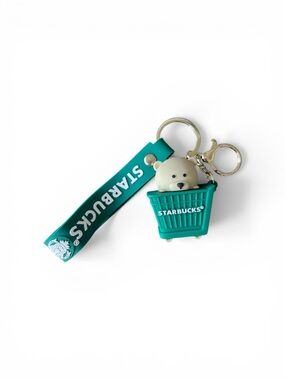 Starbucks Teal Bear Basket Keychain with Gold Hardware